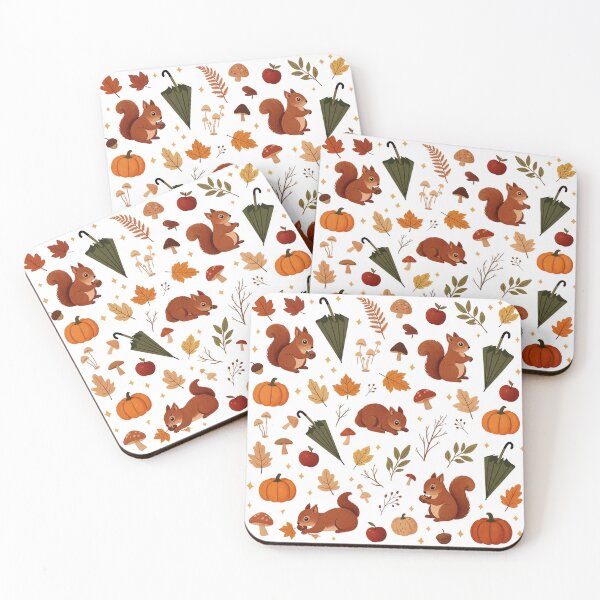 Item preview, Cute Autumn Squirrel Pattern, Cozy Fall Pumpkin Mushroom and Leaves Design designed and sold by HoMya.