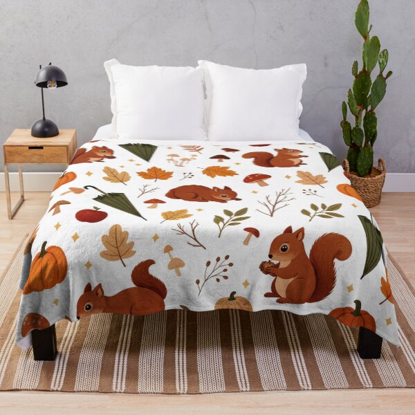 Item preview, Cute Autumn Squirrel Pattern, Cozy Fall Pumpkin Mushroom and Leaves Design designed and sold by HoMya.