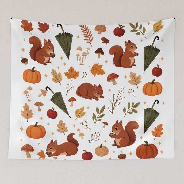 Item preview, Cute Autumn Squirrel Pattern, Cozy Fall Pumpkin Mushroom and Leaves Design designed and sold by HoMya.