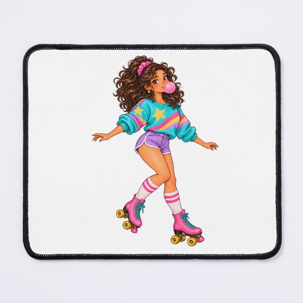 Item preview, Retro 80s Roller Skater Girl Blowing Bubblegum designed and sold by Sandy's Cheeky Studio.