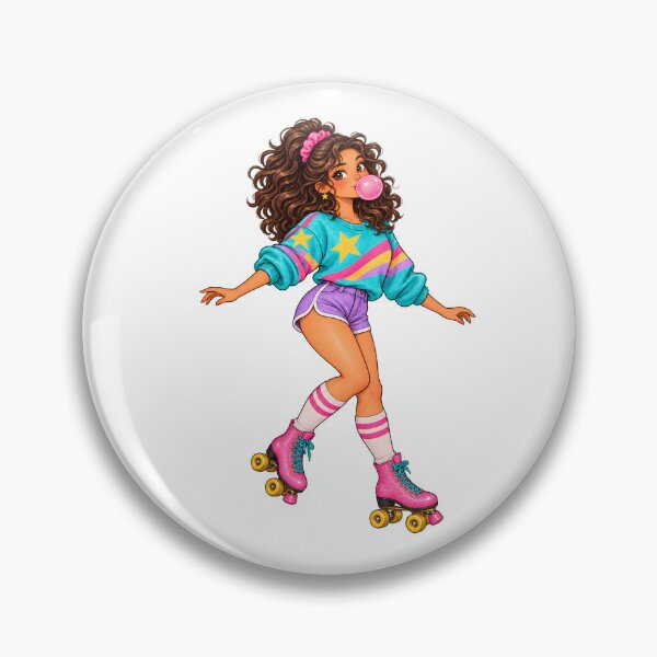Item preview, Retro 80s Roller Skater Girl Blowing Bubblegum designed and sold by Sandy's Cheeky Studio.