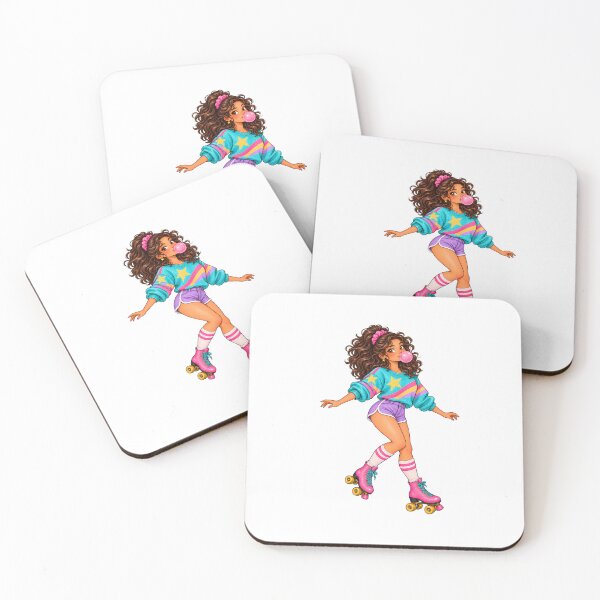 Item preview, Retro 80s Roller Skater Girl Blowing Bubblegum designed and sold by Sandy's Cheeky Studio.