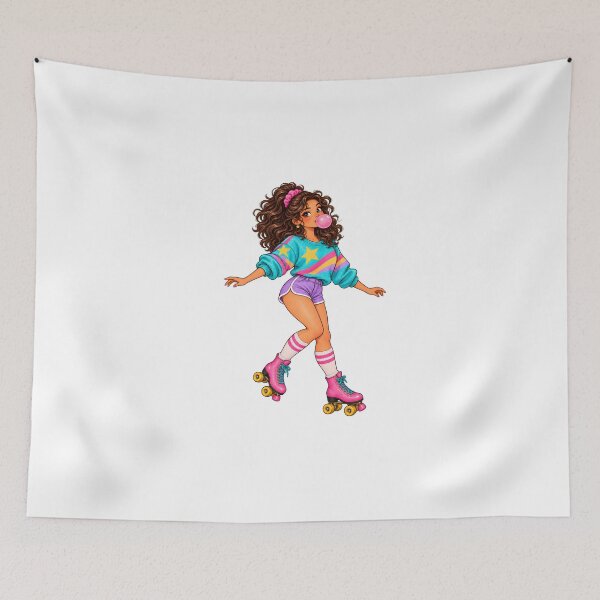 Item preview, Retro 80s Roller Skater Girl Blowing Bubblegum designed and sold by Sandy's Cheeky Studio.