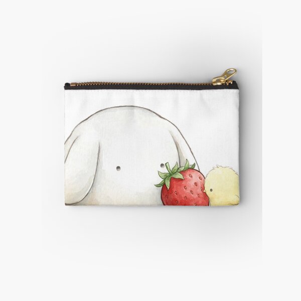 Item preview, Cute Chick Pecking Strawberry Bunny Kawaii Sticker designed and sold by xiaoxiaochibi.