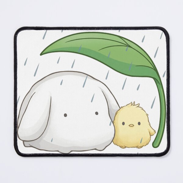 Item preview, Cute Bunny and Chick Leaf Umbrella Rainy Day Kawaii Sticker designed and sold by xiaoxiaochibi.