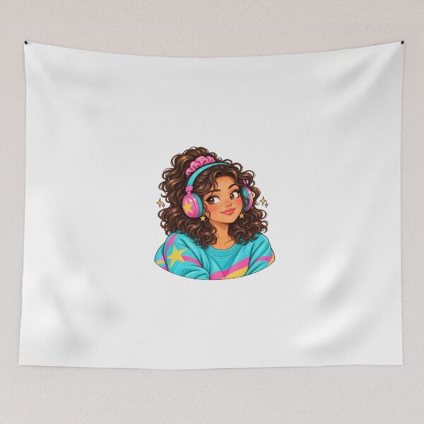 Item preview, Headphones Girl Retro 80s Music Lover designed and sold by Sandy's Cheeky Studio.