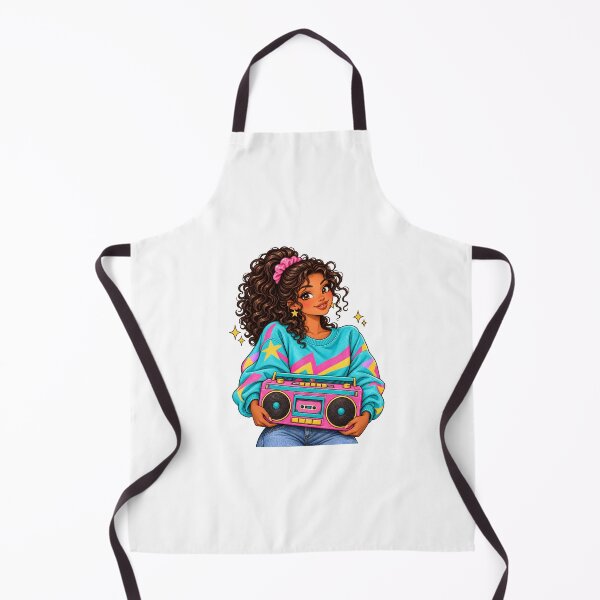 Item preview, Retro 80s Boombox Girl with Curly Hair designed and sold by Sandy's Cheeky Studio.