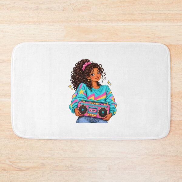 Item preview, Retro 80s Boombox Girl with Curly Hair designed and sold by Sandy's Cheeky Studio.