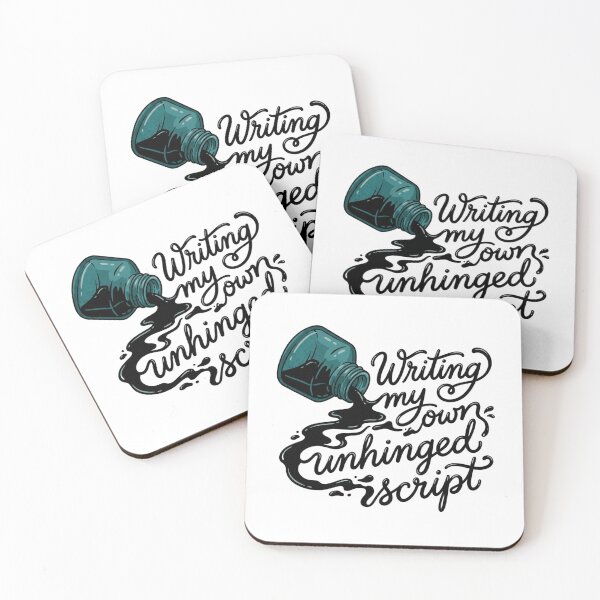 Item preview, Writing My Own Unhinged Script Hand-Drawn Spilled Ink Bottle Author Quote designed and sold by raedattia.