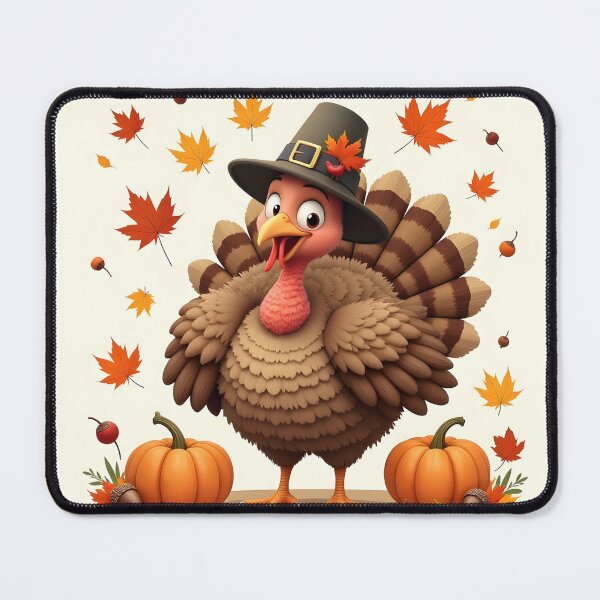 Item preview, Cute Thanksgiving Turkey Cartoon with Autumn Leaves and Pumpkin – Festive Holiday T-Shirt Design designed and sold by MilaPrintify.