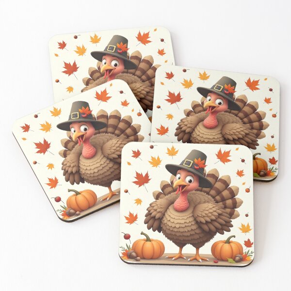 Item preview, Cute Thanksgiving Turkey Cartoon with Autumn Leaves and Pumpkin – Festive Holiday T-Shirt Design designed and sold by MilaPrintify.
