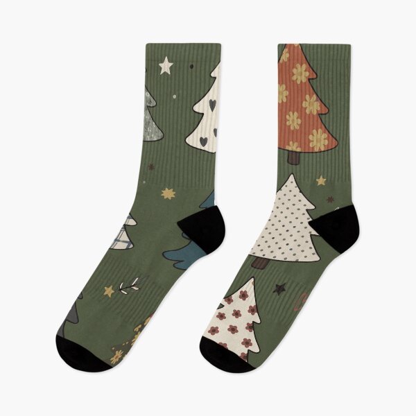 Artikelvorschau, Boho-Weihnachtsbäume mit Karomuster, Blumenmuster und gemütlichem Weihnachtsmotiv entworfen und verkauft von GiriaGallery.