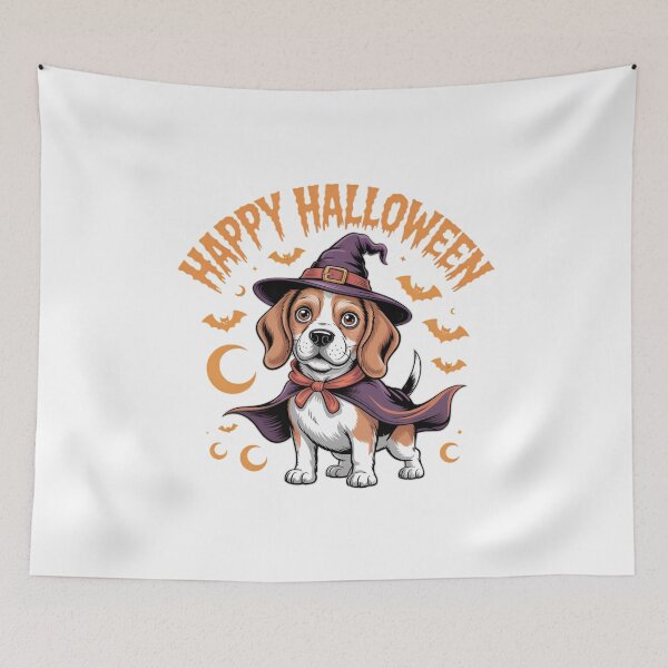 Item preview, Halloween Beagle Witch Hat Cape Flying Bats Spooky Dog designed and sold by elisarasada.