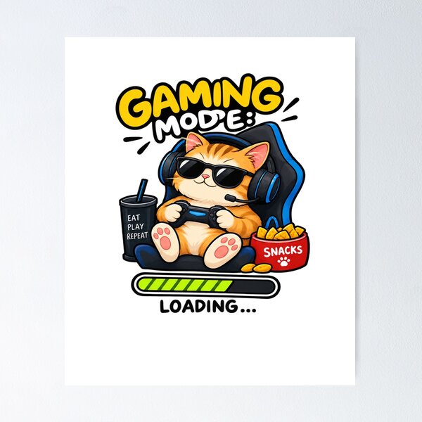 Artikelvorschau, Gaming-Modus Katze lädt lustiges Gamer-Design entworfen und verkauft von Artbysarmina.