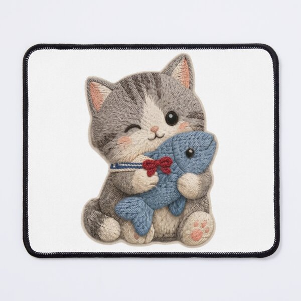 Item preview, Adorable Kawaii Kitty With Fish Stitched Patch Aesthetic T-shirt/Tee designed and sold by Alicjareign.