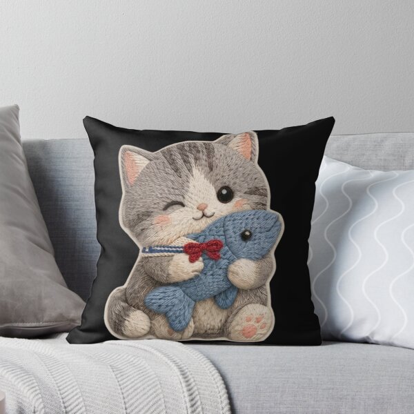 Item preview, Adorable Kawaii Kitty With Fish Stitched Patch Aesthetic T-shirt/Tee designed and sold by Alicjareign.