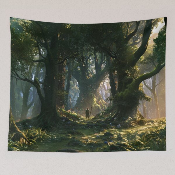 Item preview, A Wood Elf standing within an ancient forest of towering trees, surrounded by wildlife, Fantasy & Mythological Creatures designed and sold by CDC40.