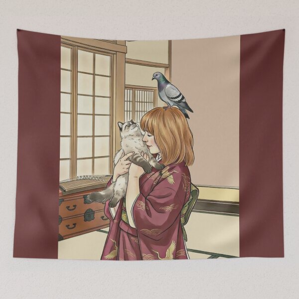 Item preview, Cat, pigeon, animal, love, peace, Japan, coexistence designed and sold by citravisuel.