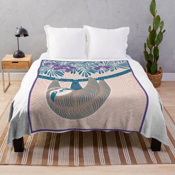 Item preview, Chill Sloth Hanging Out — Tropical Linocut Art designed and sold by Angry Swan Designs.