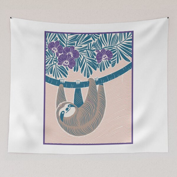 Item preview, Chill Sloth Hanging Out — Tropical Linocut Art designed and sold by Angry Swan Designs.