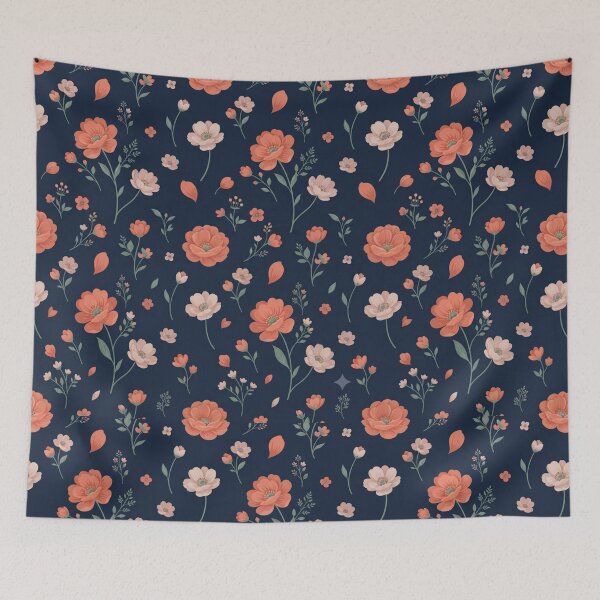 Item preview, Dark Navy Floral Seamless Pattern with Coral and Blush Flowers designed and sold by SeJaa.