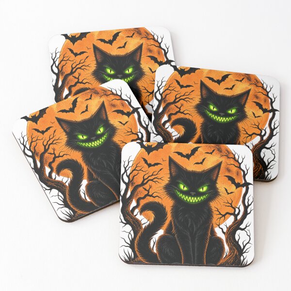 Item preview, Halloween Black Cat with Bats and Moon designed and sold by ROUX-ART.