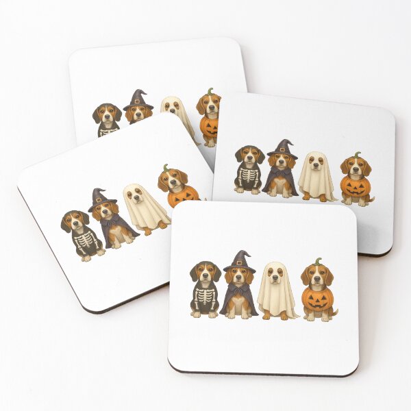 Item preview, Halloween Beagle Dogs Dracula Ghost Pumpkin Skeleton Four Costume Dogs designed and sold by elisarasada.