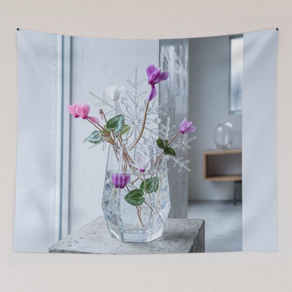 Item preview, Abstract Cyclamen and Glass Snowflake Ikebana - Confession of a Downcast Flower designed and sold by conohitoAI-ArtGallery.