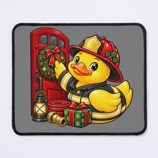 Item preview, Christmas Firefighter Duck Hanging a Holiday Wreath designed and sold by BROHLine Studio.