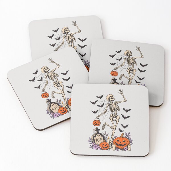 Item preview,  Waving Skeleton with Pumpkins and Purple Flowers – Vintage Halloween designed and sold by adarth.