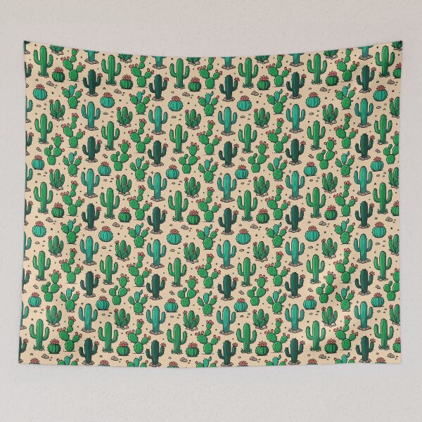 Aperçu de l'œuvre Motif vectoriel sans couture de cactus, saguaro en fleurs, figuier de Barbarie créée et vendue par ByKaleido.
