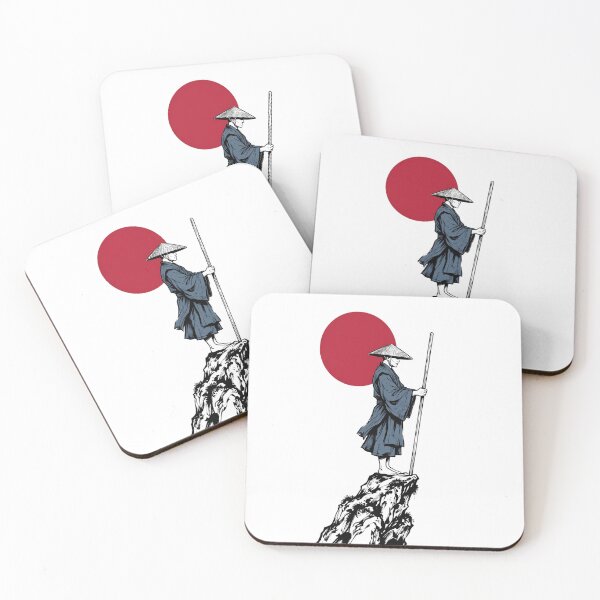 Aperçu de l'œuvre Moine errant japonais, art rupestre du soleil rouge créée et vendue par ArtLabCreations.