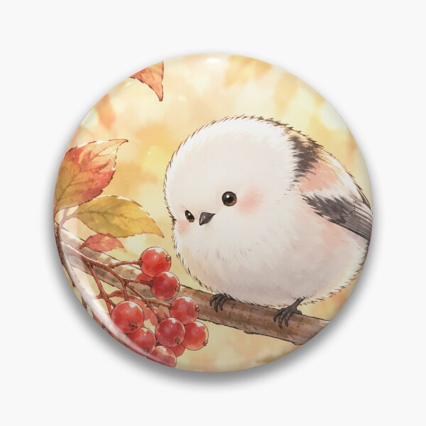 Item preview, Shima Enaga Snow Fairy Bird with Red Berries and Golden Autumn Leaves designed and sold by AshiraCreations.