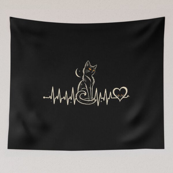Artikelvorschau, Nine Lives Cat Heartbeat – Gothic Cat Lover Design entworfen und verkauft von GrimCuteStudio.