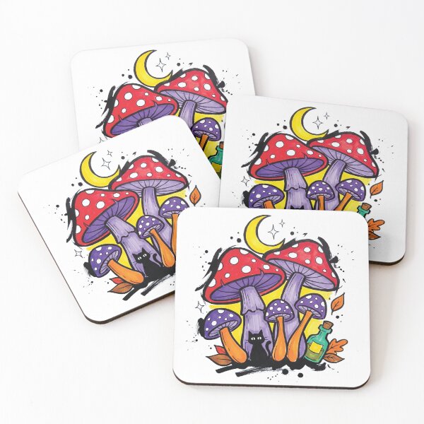 Item preview, Witchy Mushrooms Crescent Moon Black Cat Art designed and sold by Merch by Das Design Studio.