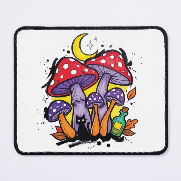 Item preview, Witchy Mushrooms Crescent Moon Black Cat Art designed and sold by Merch by Das Design Studio.