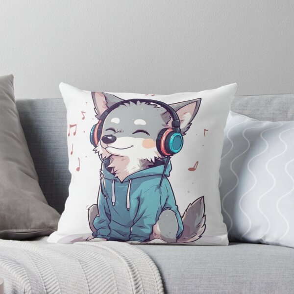 Item preview, Cute Wolf Headphones Music Lover Cozy Animal Art designed and sold by FusionCipher.
