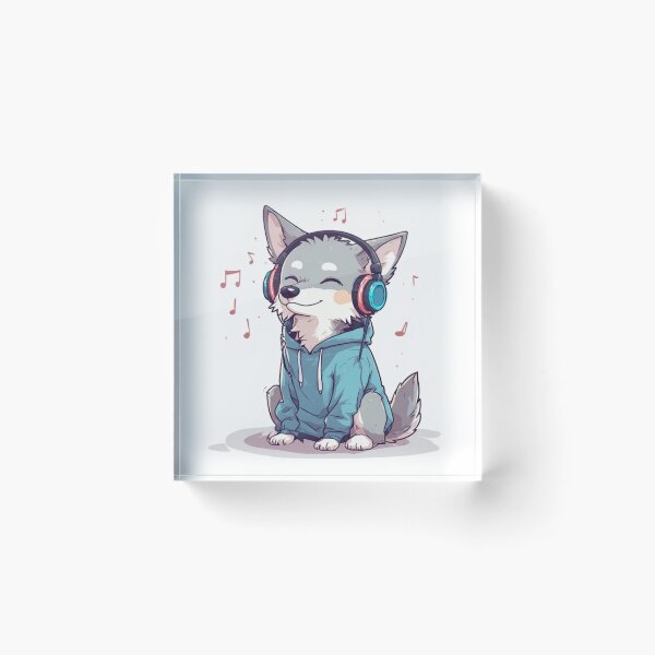 Item preview, Cute Wolf Headphones Music Lover Cozy Animal Art designed and sold by FusionCipher.