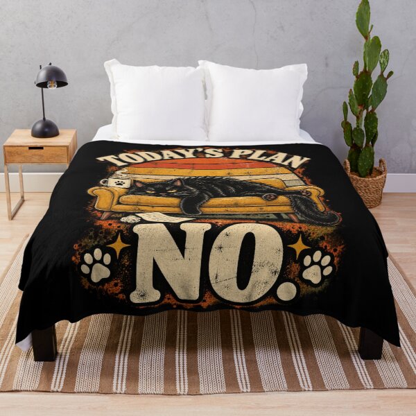 Artikelvorschau, Today's Plan No – Funny Lazy Cat Retro Vintage Design entworfen und verkauft von GrimCuteStudio.