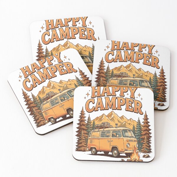 Aperçu de l'œuvre T-shirt Happy Camper Retro Camper Van Camping créée et vendue par EverydayBadge.