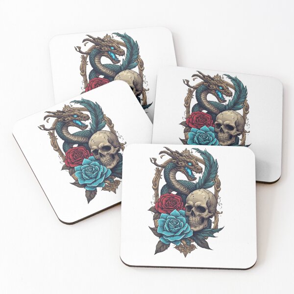 Item preview, Dark Dragon and Skull Vintage Floral Art designed and sold by Mido-artister.