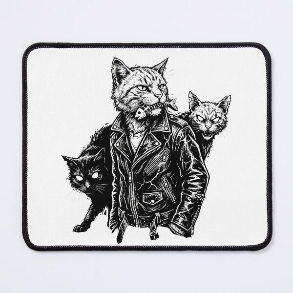 Item preview, Badass Biker Cat in Leather Jacket Fish Bone Art designed and sold by ArtLabCreations.