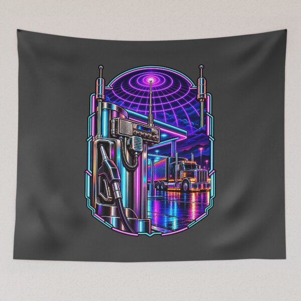 Item preview, Synthwave Trucker & Neon Gas Station designed and sold by NomadForge.