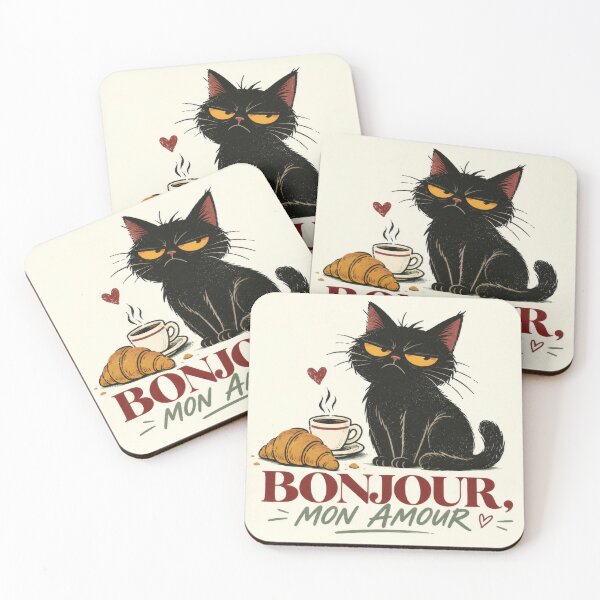 Item preview, Black cat with coffee and croissant designed and sold by anytka.