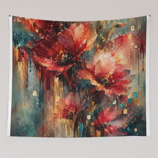 Item preview, Vibrant Crimson Petals Abstract Floral Modern Red and Teal Fine Art Print designed and sold by Joey Santiago.