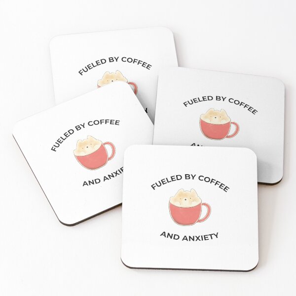 Item preview, Fueled By Coffee And Anxiety Black Font Funny Cute Puppy In Mug Meme designed and sold by kristy1003.