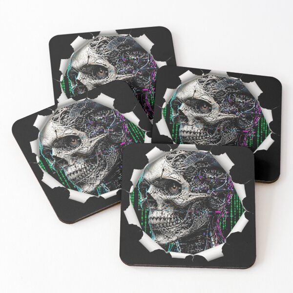 Item preview, Cyberpunk Biomechanical Skull Glitch Matrix Ripped Art designed and sold by LazyDayzCo.