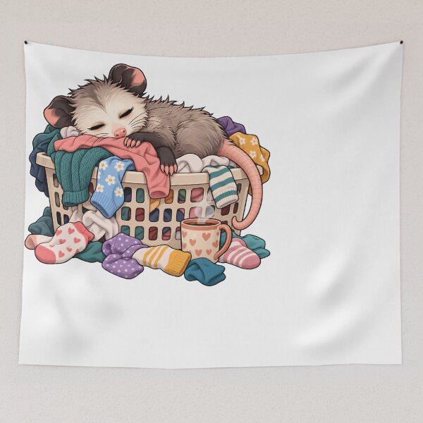 Item preview, Exhausted Chibi Possum Sleeping in Laundry Basket – Funny Tired Animal Gift designed and sold by The Tired Animal Club.