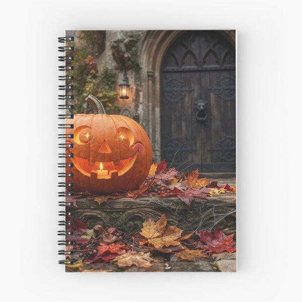 Item preview, Spooky Jack-o'-Lantern on Autumn Leaves in Front of Gothic Mansion - Halloween Decor Art designed and sold by Marip1974.