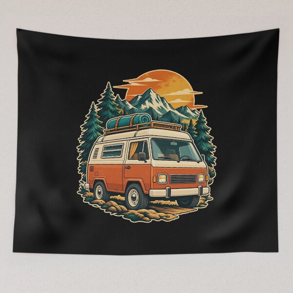 Item preview, Retro Camper Van Mountain Escape designed and sold by JesterKrewArt.